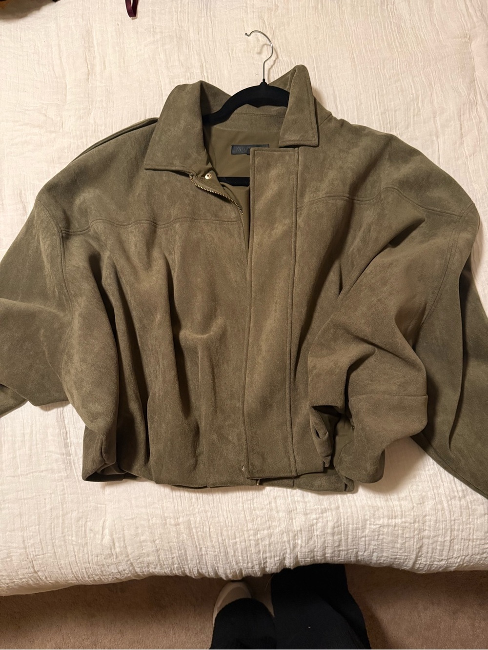 Zara Olive Suede Bomber Jacket - Women's